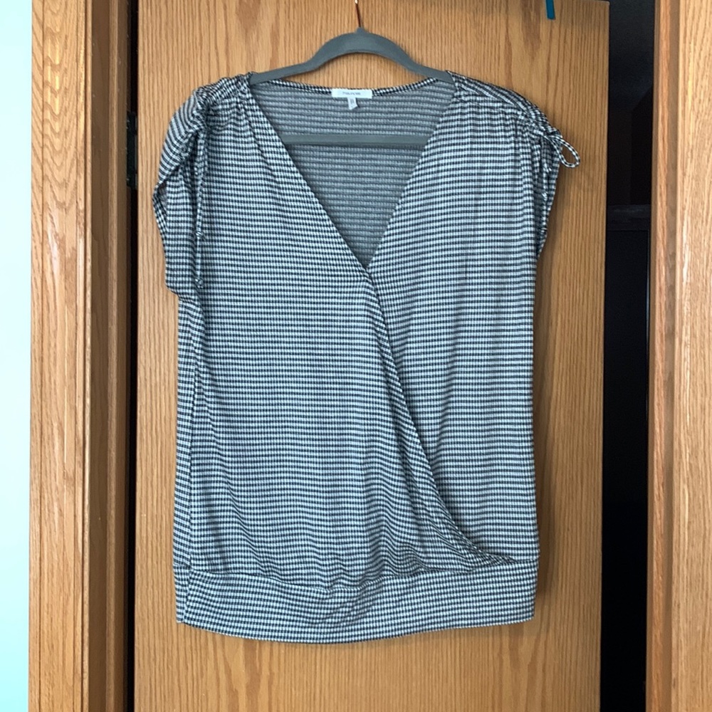 Maurice’s black and white shirt sleeve top with tie detail